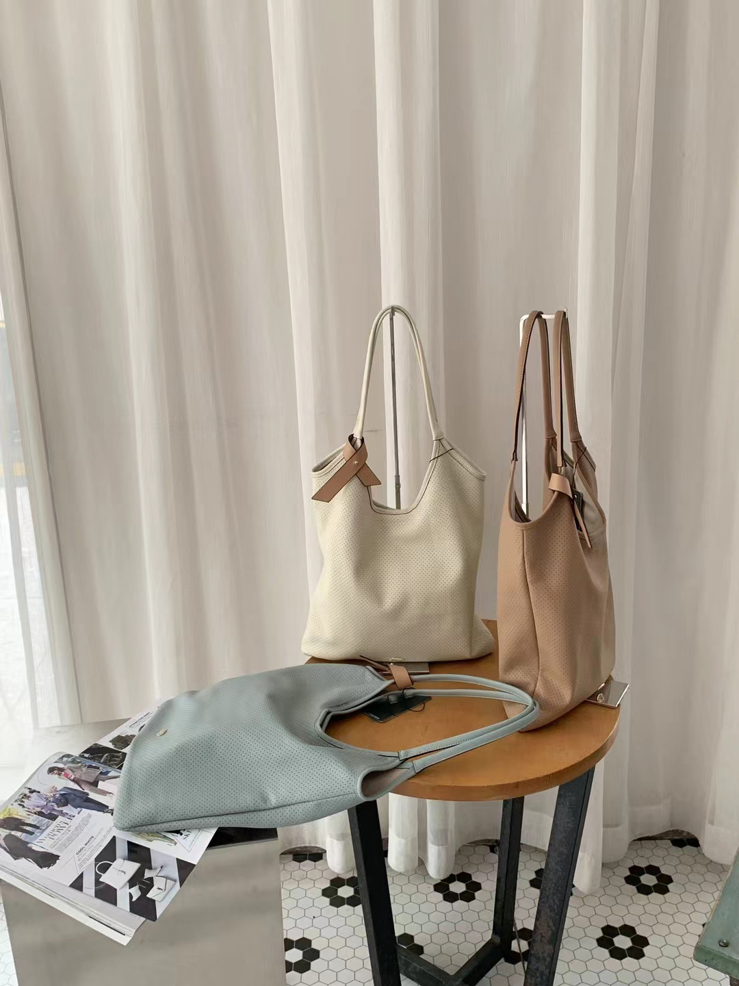 Laser cut shopper bags for women
